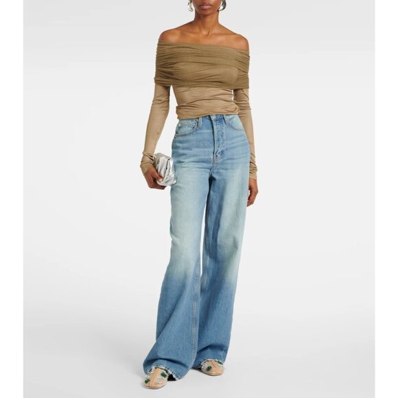 Christopher Esber Sonora Veiled Long Sleeve Top in Linseed 4 New Womens Blouse - Picture 13 of 17